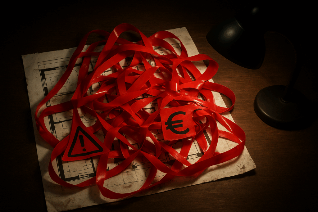 Confronto visivo tra il rischio di una CILA low-cost e la sicurezza di una pratica edilizia professionale conforme.